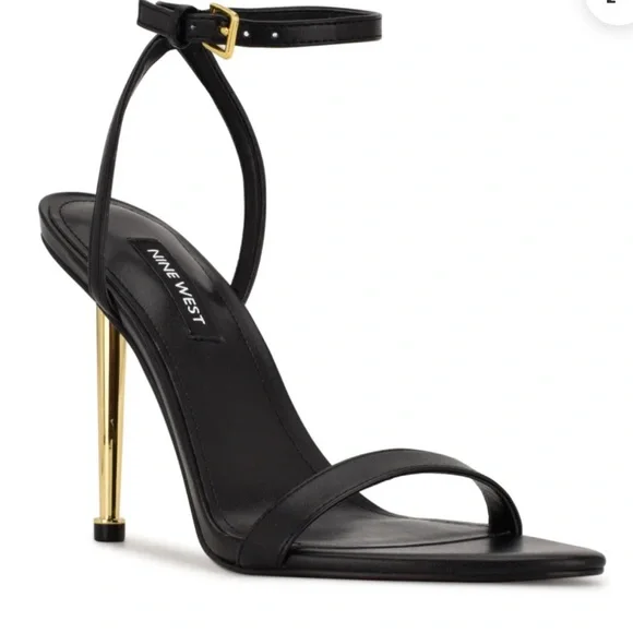 Nine West Reina Black and Gold Women's Stiletto Sandals - Picture 1 of 11